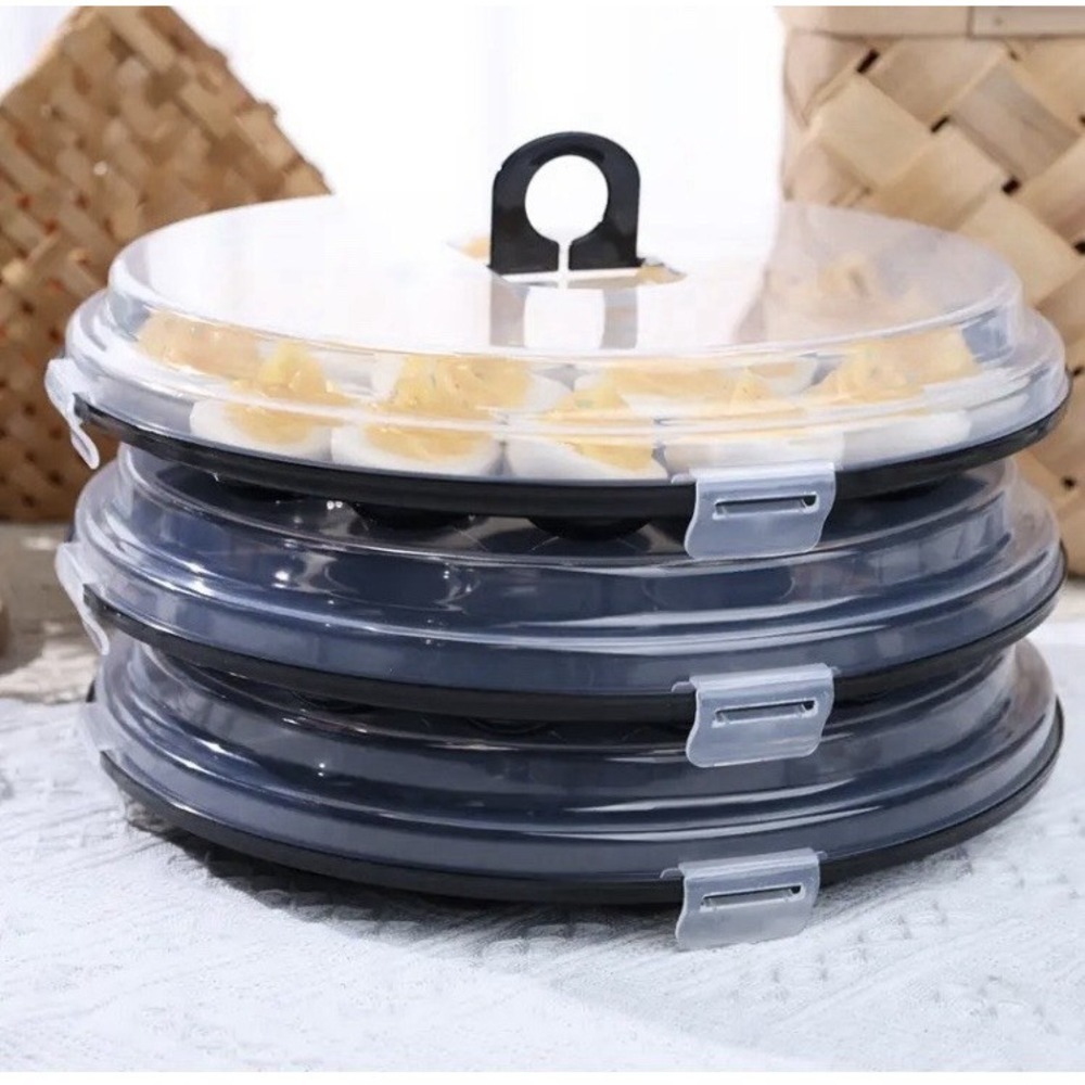 Stackable‎ Deviled Egg Carrier w/ Lid & Snap Locks Holds 24 Eggs